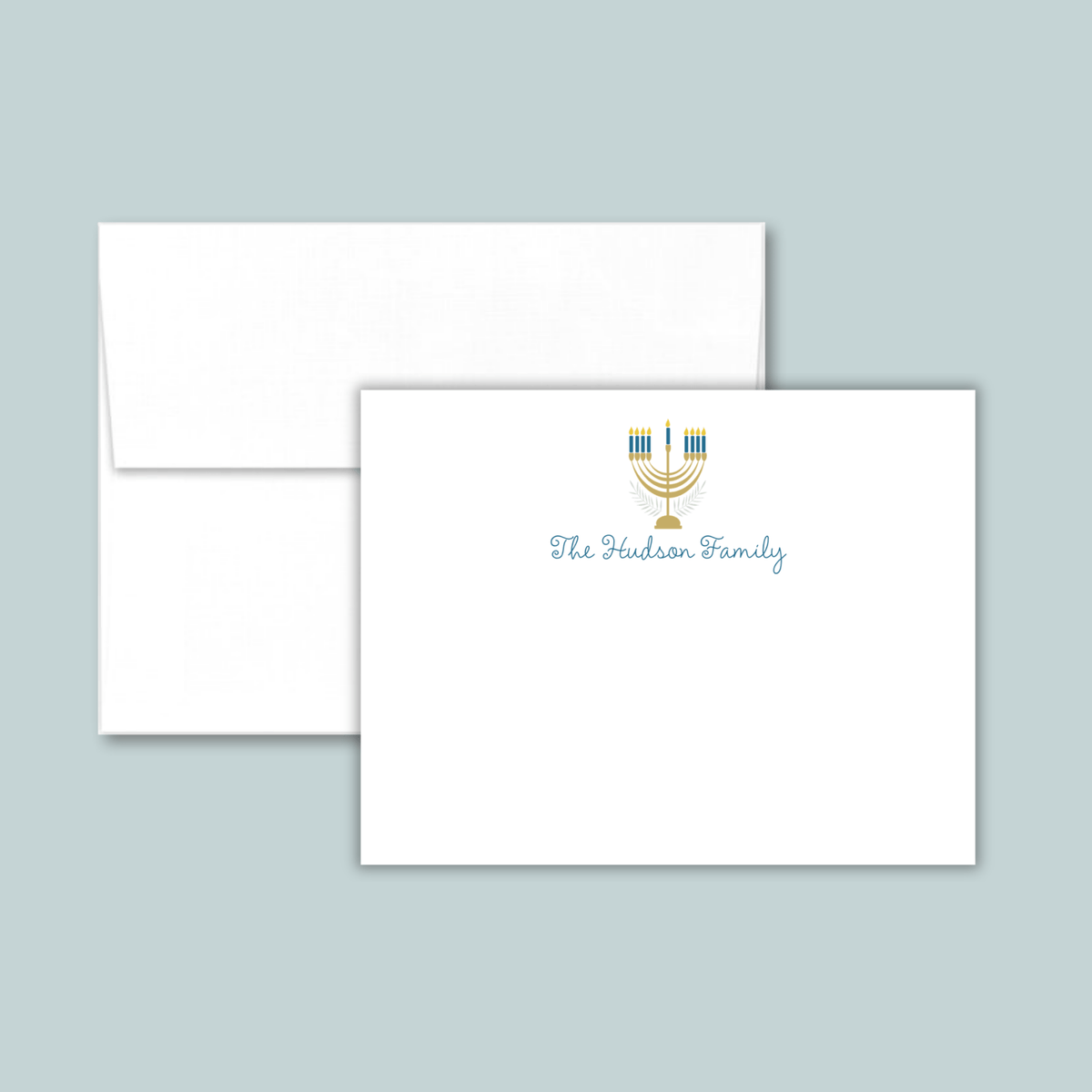 Hanukkah Menorah - Personalized Flat Note Card - The Note House