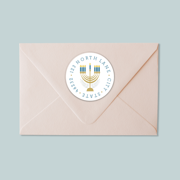 Hanukkah Menorah - Round Address Label - The Note House