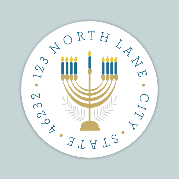 Hanukkah Menorah - Round Address Label - The Note House