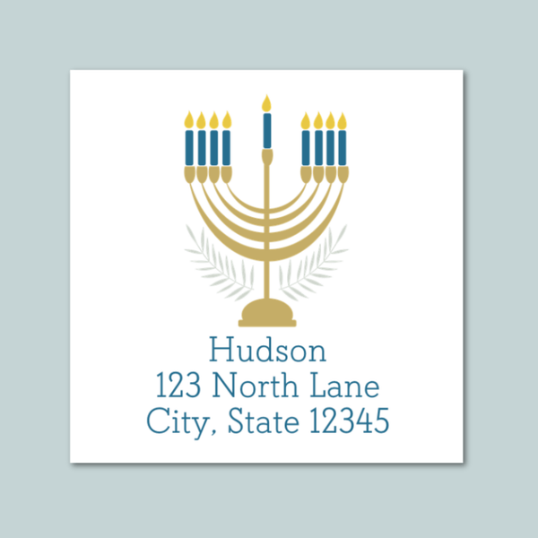 Hanukkah Menorah - Square Address Label - The Note House