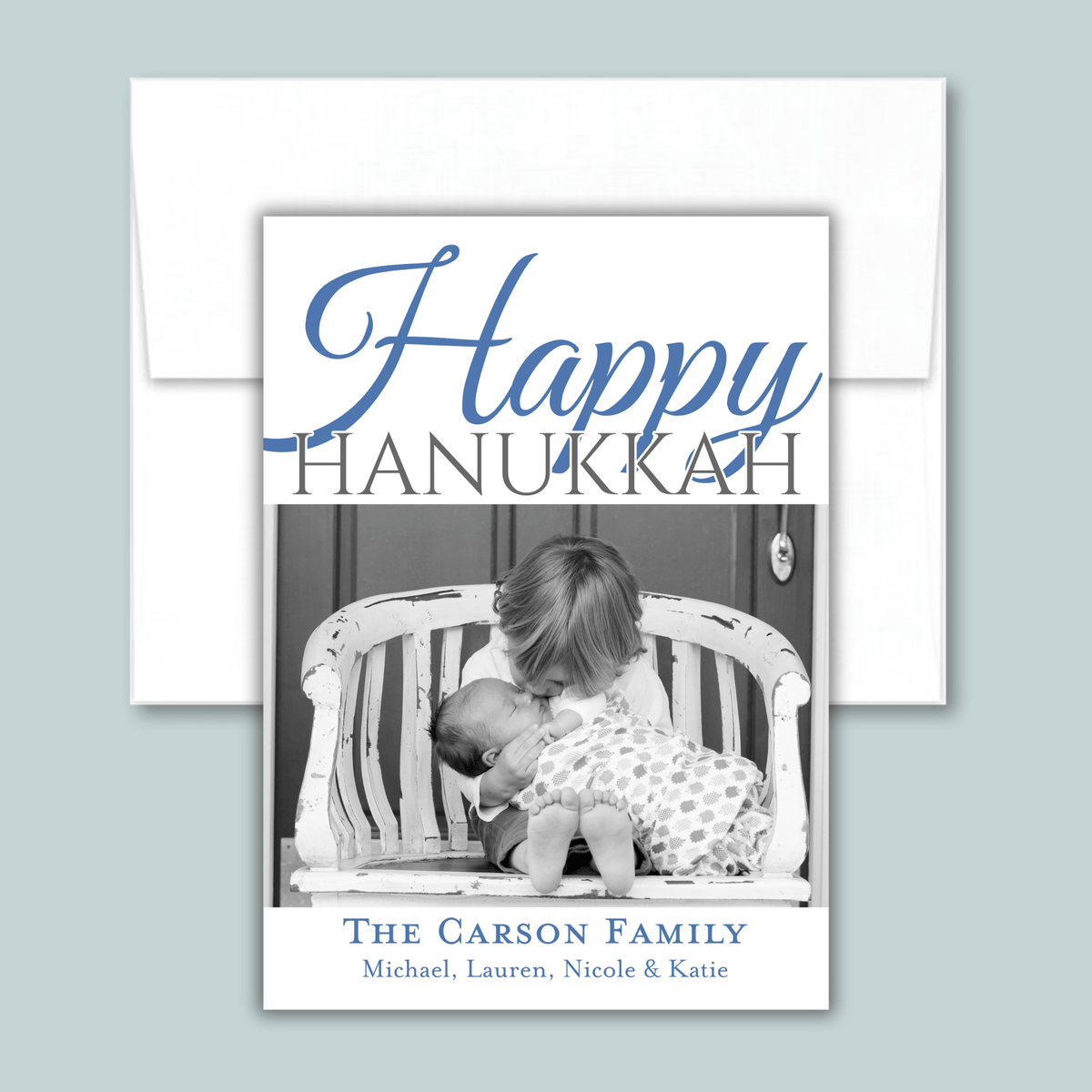 Hanukkah Stripes - Personalized Photo Card - The Note House