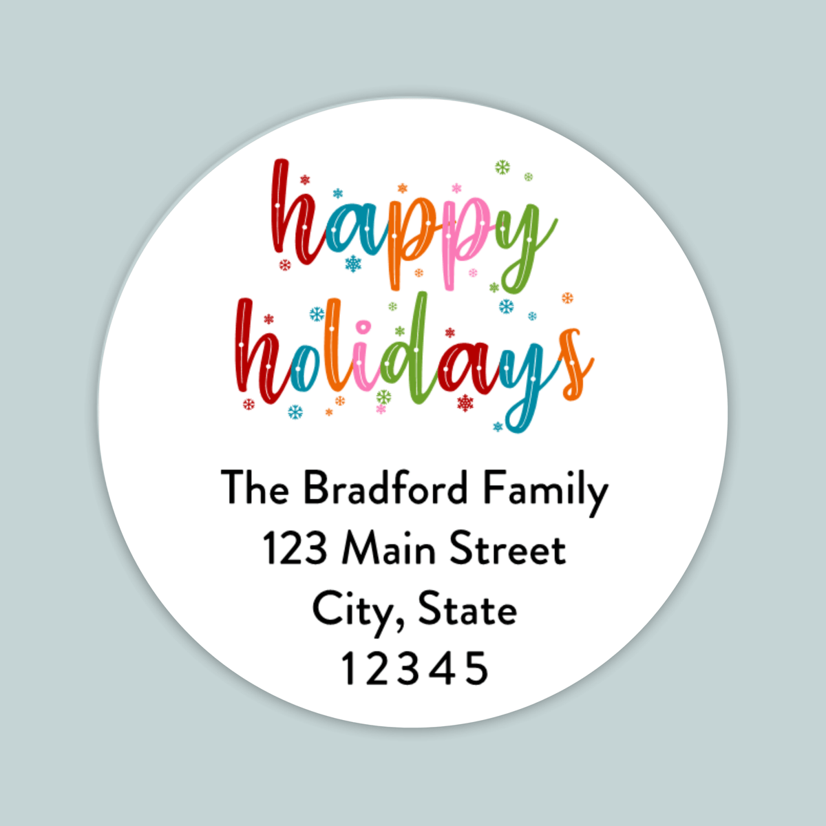 Happy Holidays - Colorful Snowflakes - Round Address Label - The Note House