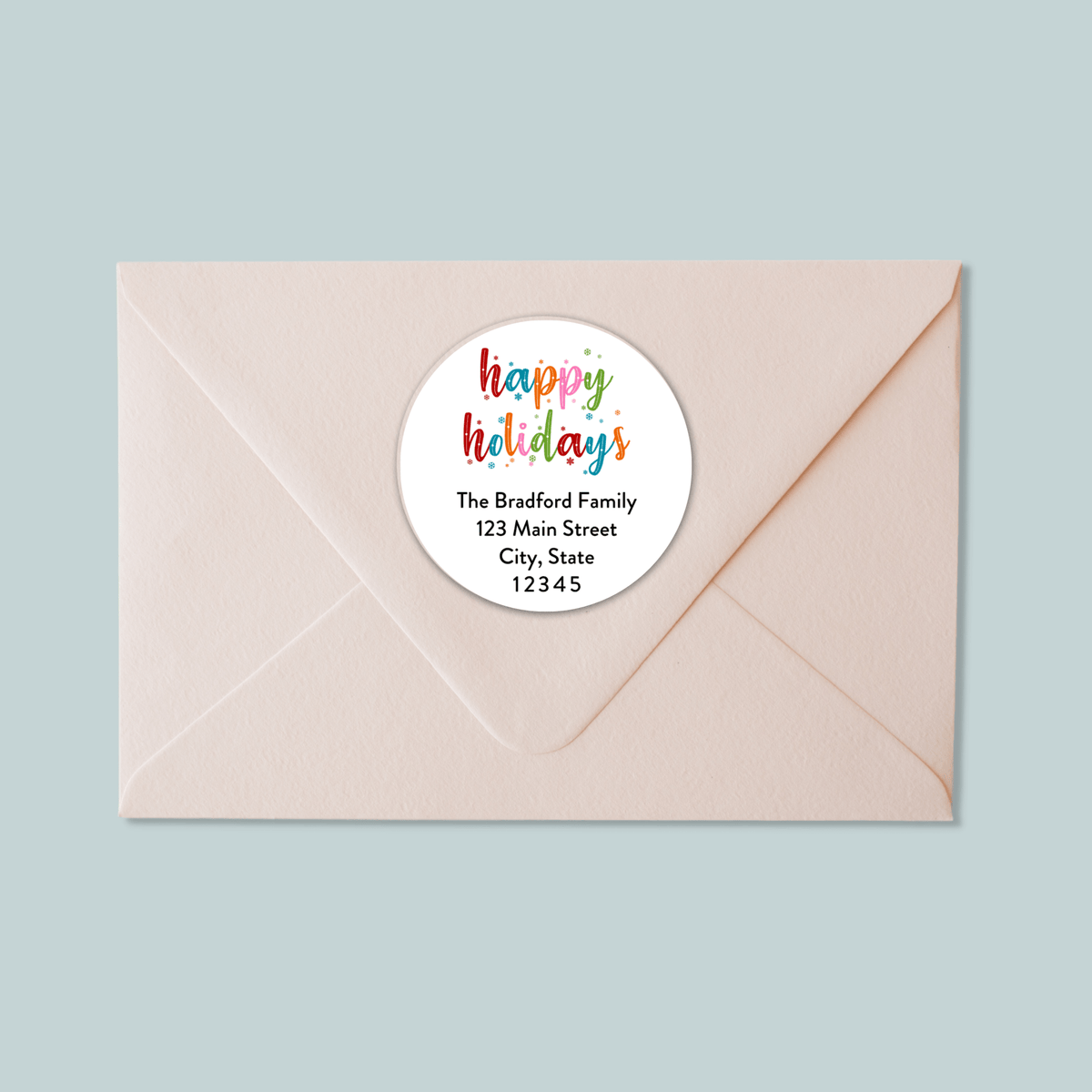 Happy Holidays - Colorful Snowflakes - Round Address Label - The Note House