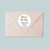 Happy Holidays - Colorful Snowflakes - Round Address Label - The Note House