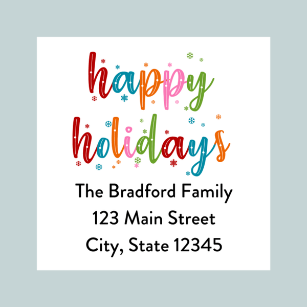Happy Holidays - Colorful Snowflakes - Square Address Label - The Note House