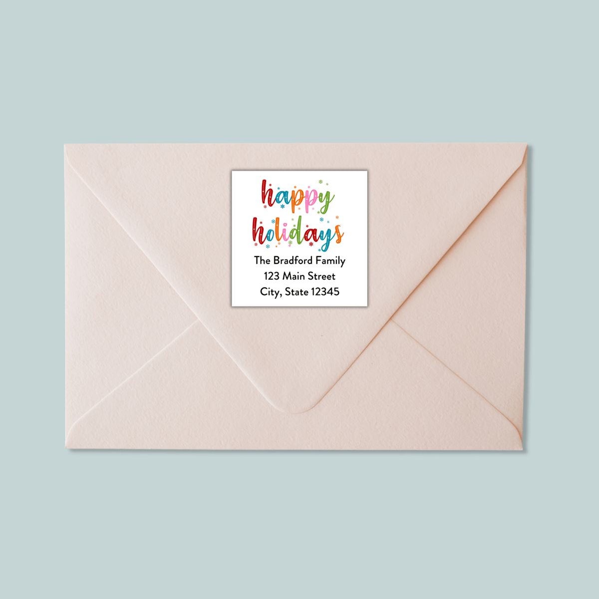 Happy Holidays - Colorful Snowflakes - Square Address Label - The Note House