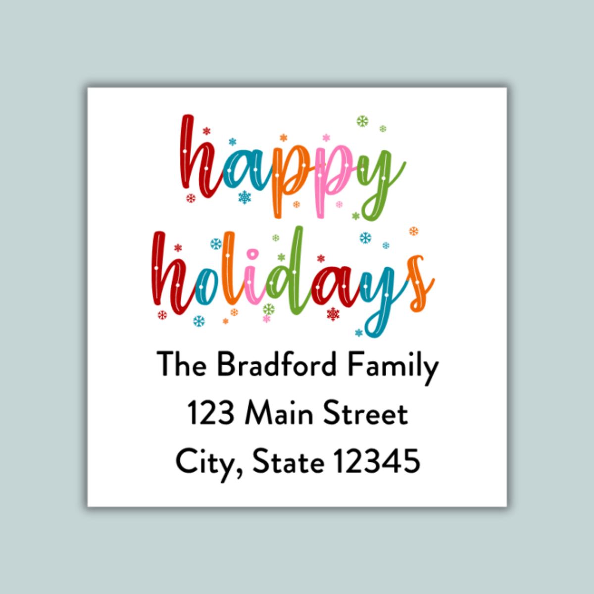 Happy Holidays - Colorful Snowflakes - Square Address Label - The Note House