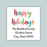 Happy Holidays - Colorful Snowflakes - Square Address Label - The Note House