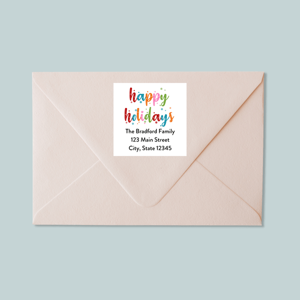 Happy Holidays - Colorful Snowflakes - Square Address Label - The Note House