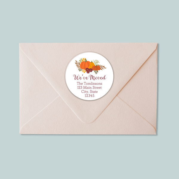 Harvest Pumpkins - We've Moved Round Address Label - The Note House