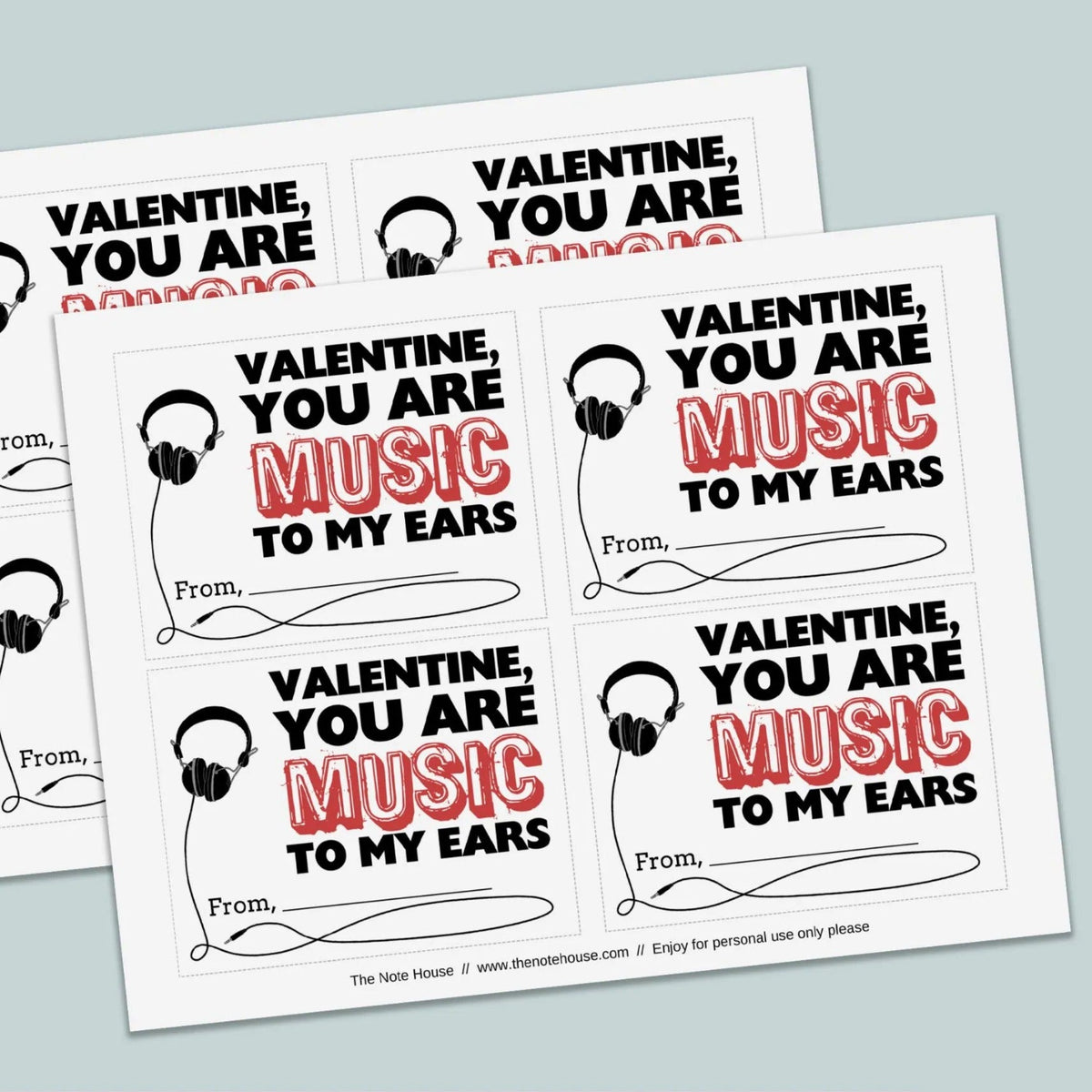 Headphones - Classroom Valentine's Day Cards - Printable Instant Download - The Note House