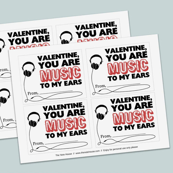 Headphones - Classroom Valentine's Day Cards - Printable Instant Download - The Note House
