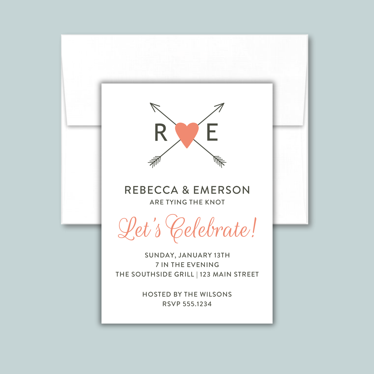 Heart & Arrows Engagement Party Invitation | Semi-Custom | Modern Boho Design