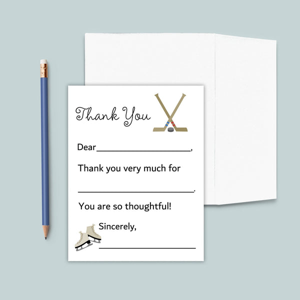 Hockey - Fill - in Thank You Cards - The Note House