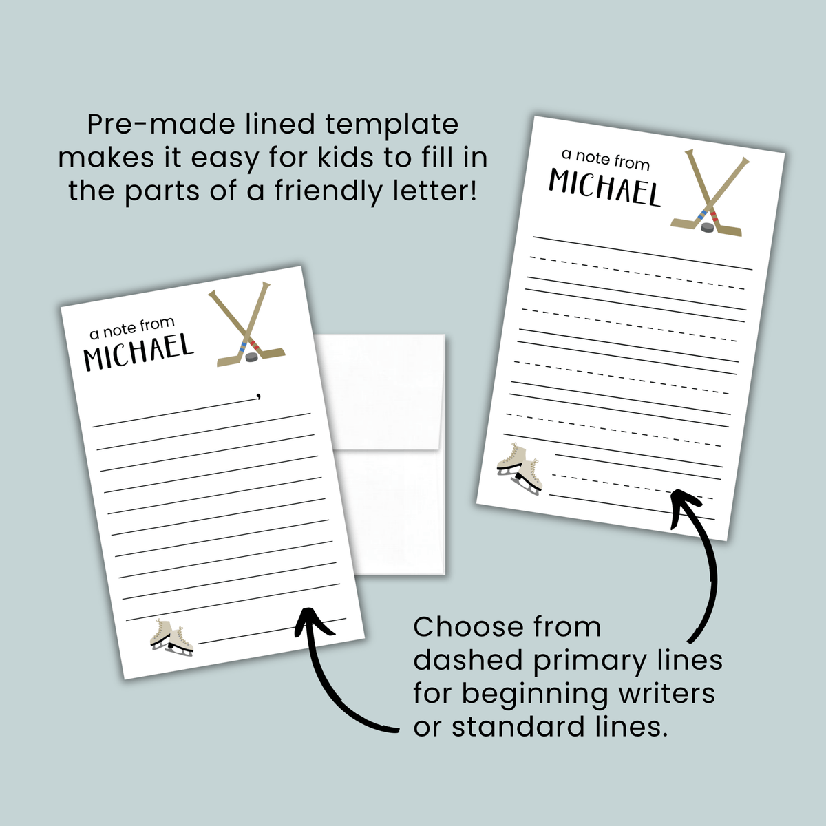 Hockey - Personalized Lined Letter Template - The Note House
