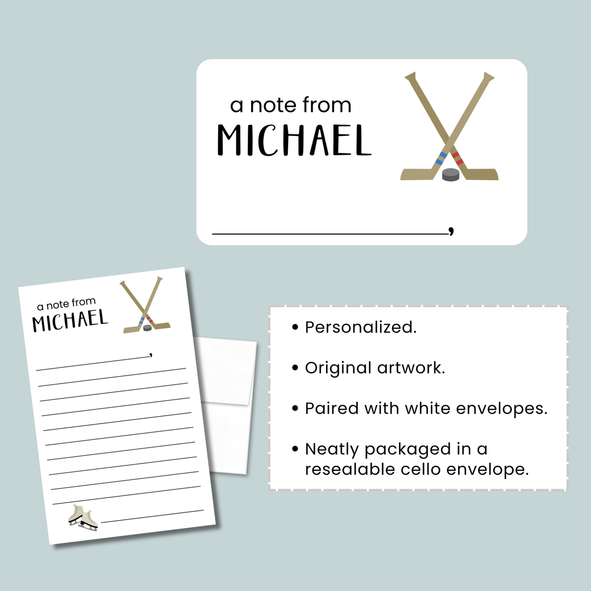 Hockey - Personalized Lined Letter Template - The Note House