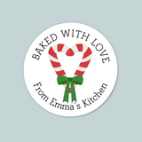 Holiday Candy Cane - Personalized Round Handmade with Love Gift Sticker - The Note House