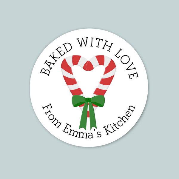 Holiday Candy Cane - Personalized Round Handmade with Love Gift Sticker - The Note House