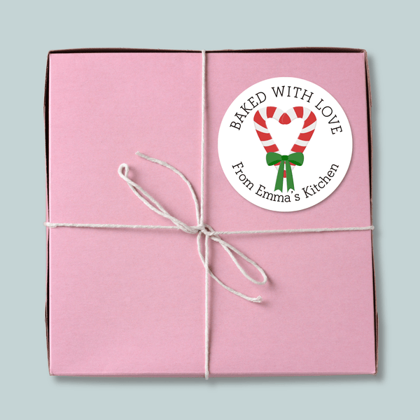 Holiday Candy Cane - Personalized Round Handmade with Love Gift Sticker - The Note House