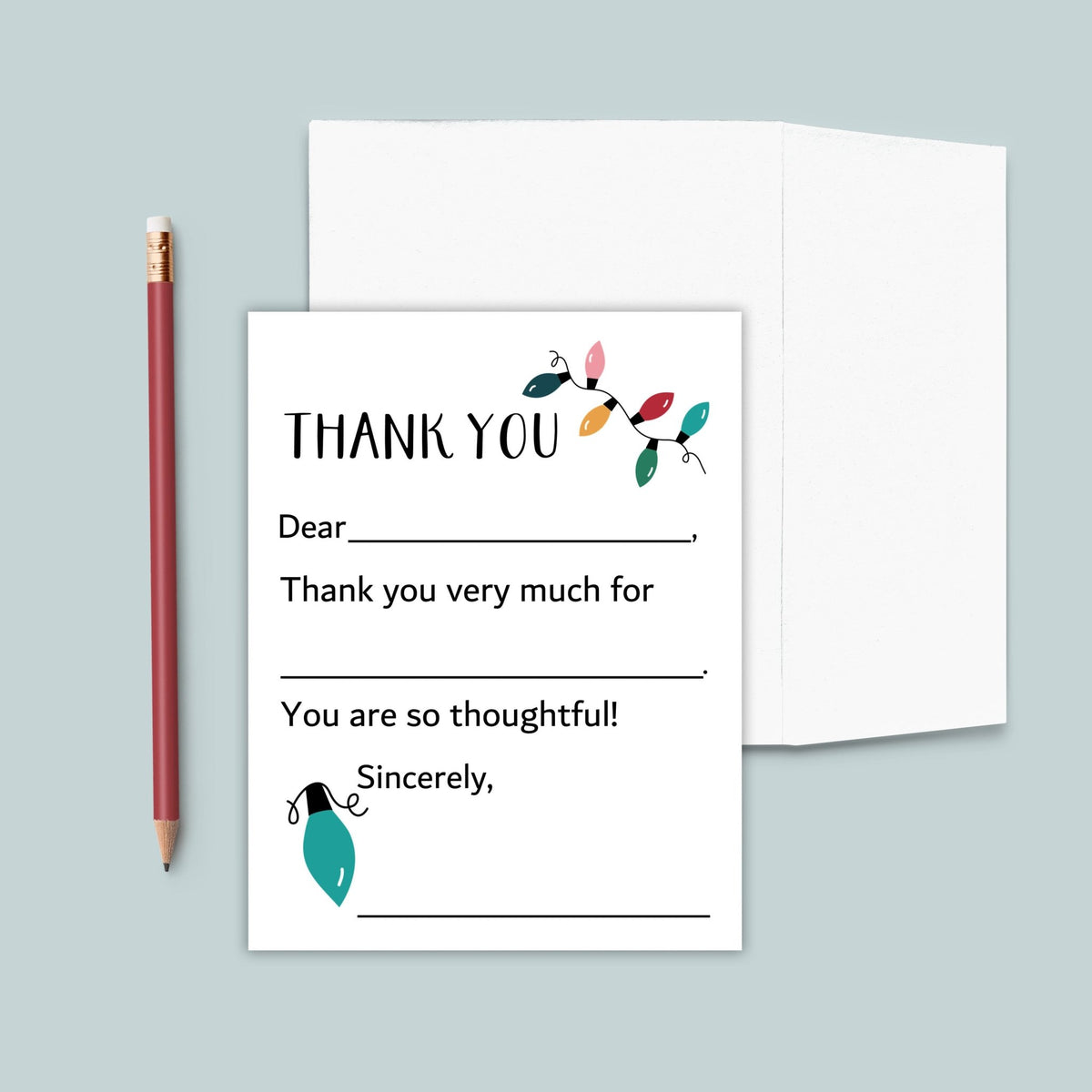 Holiday Lights - Personalized Fill - in - the - Blank Thank You Cards - The Note House