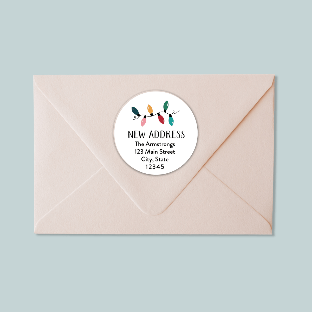 Holiday Lights - We've Moved Round Address Label - The Note House