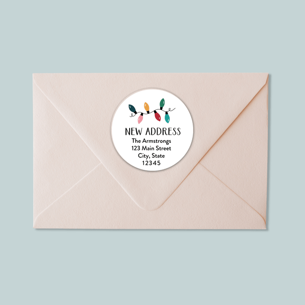 Holiday Lights - We've Moved Round Address Label - The Note House