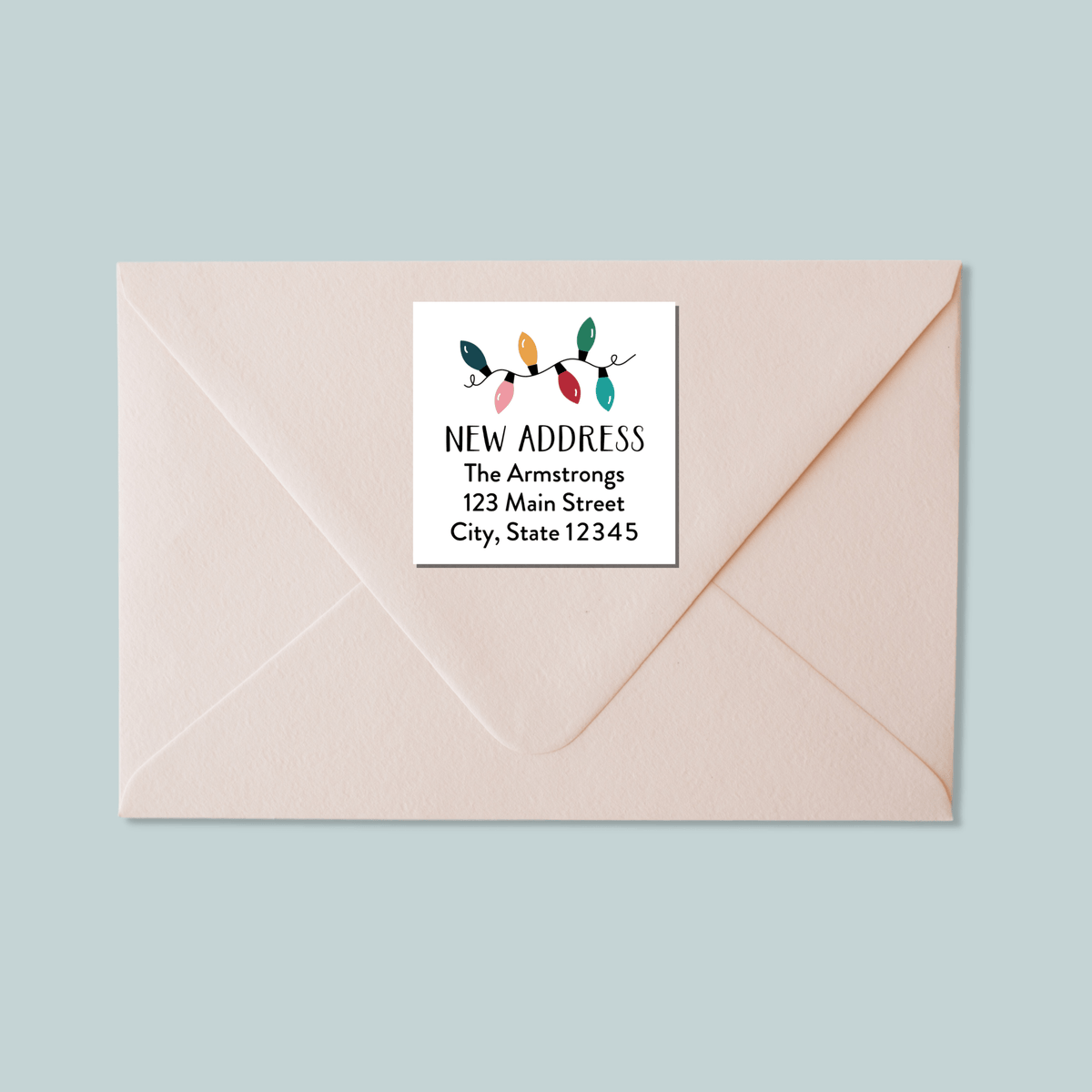 Holiday Lights - We've Moved Square Address Label - The Note House
