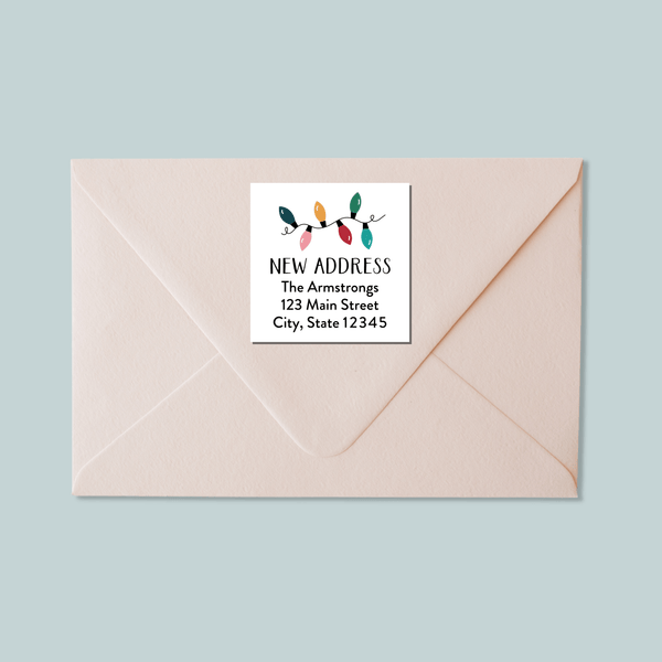 Holiday Lights - We've Moved Square Address Label - The Note House