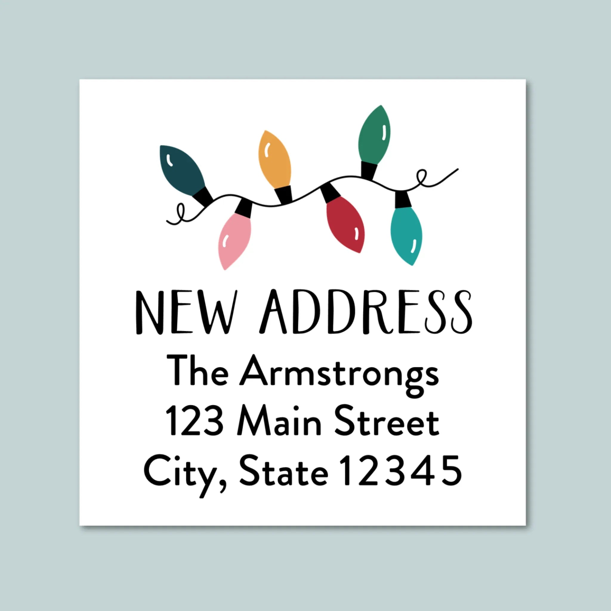 Christmas Lights - We've Moved Square Address Label – The Note House