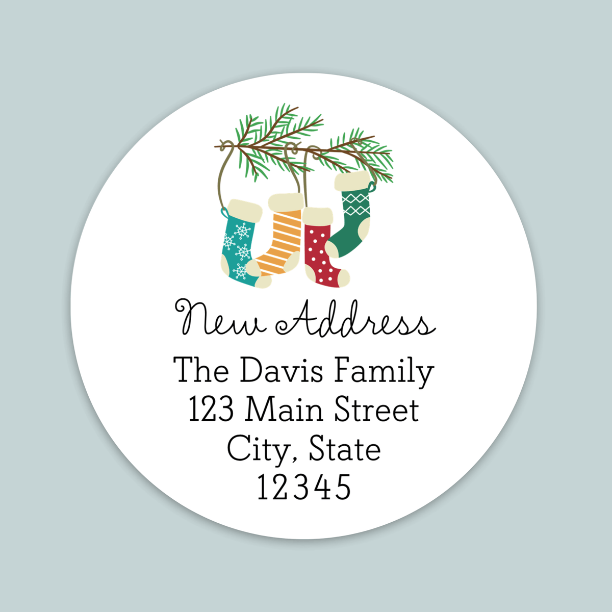 Holiday Stockings - We've Moved Round Address Label - The Note House