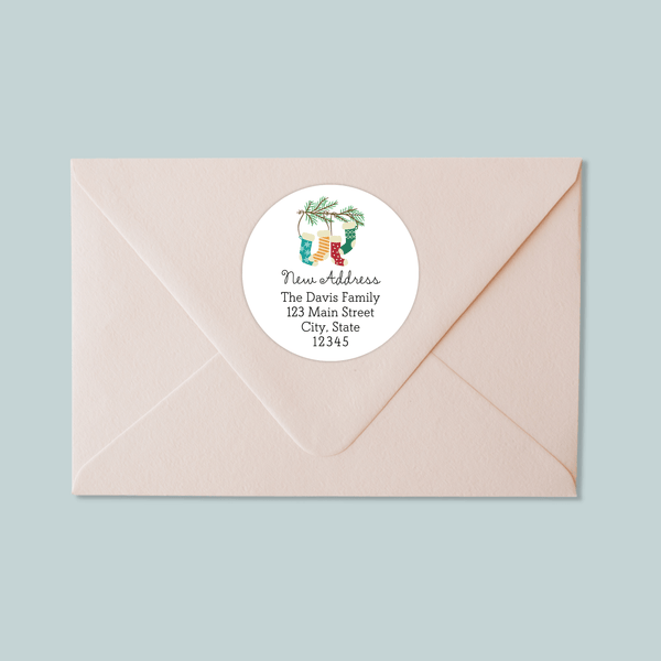 Holiday Stockings - We've Moved Round Address Label - The Note House