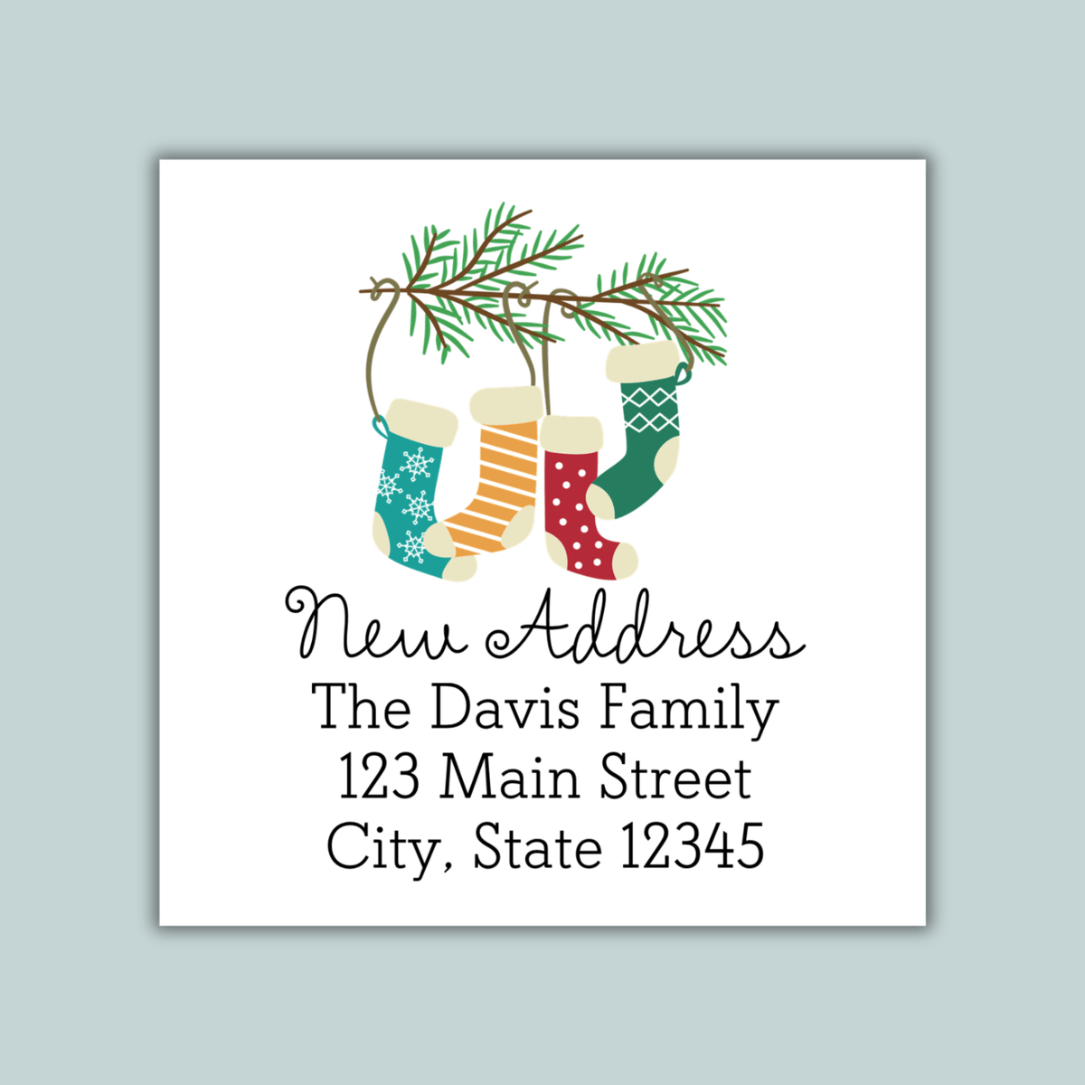 Holiday Stockings - We've Moved Square Address Label - The Note House