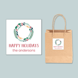 Holly Wreath - Personalized Square Gift Sticker - The Note House