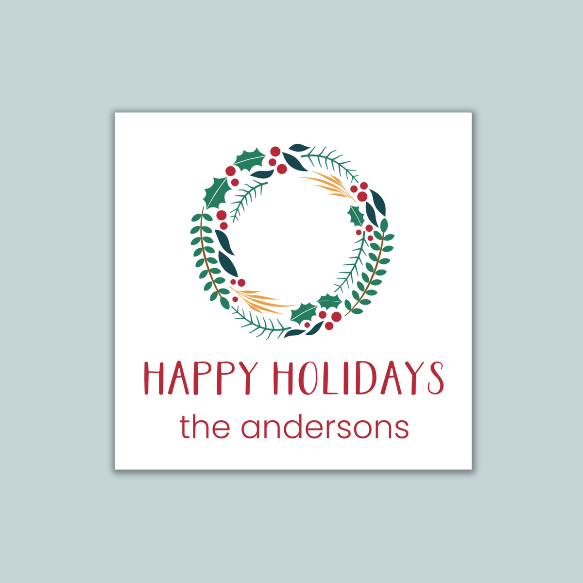 Holly Wreath - Personalized Square Gift Sticker - The Note House