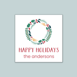 Holly Wreath - Personalized Square Gift Sticker - The Note House