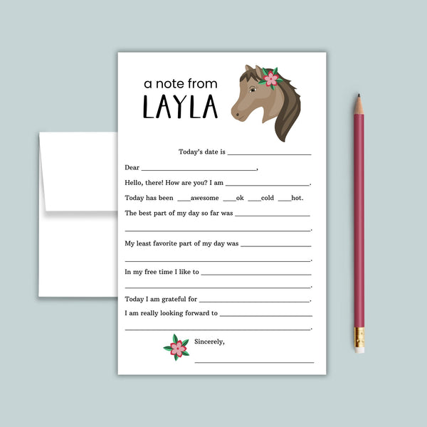 Horse - Personalized Fill - in Letter Template - The Note House