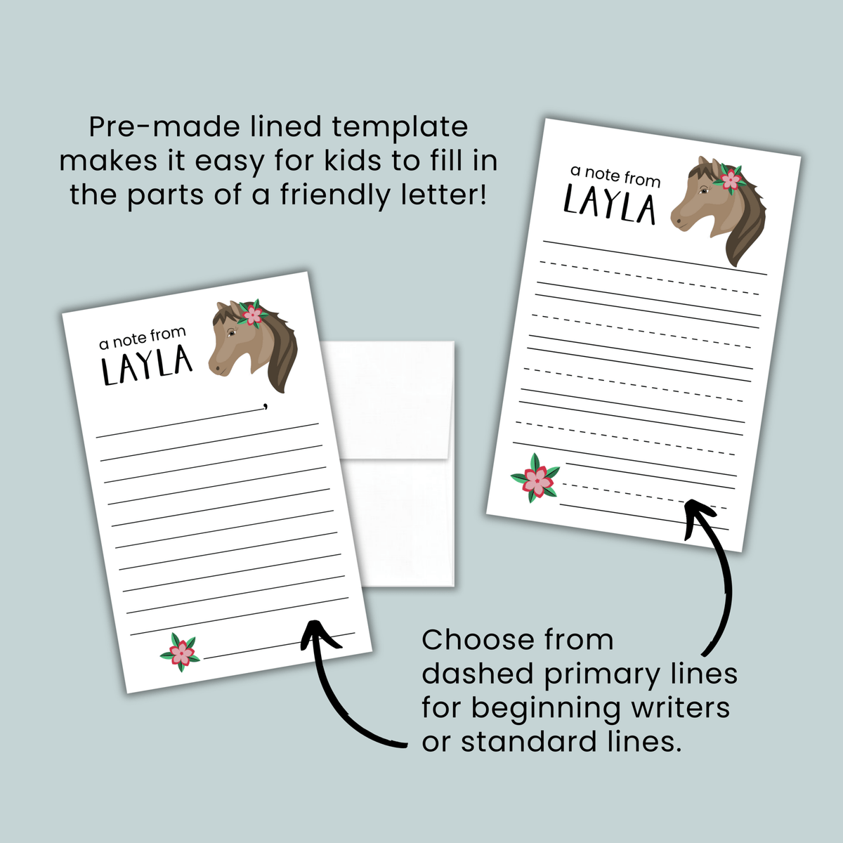 Horse - Personalized Lined Letter Template - The Note House