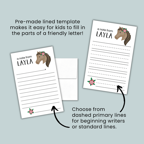 Horse - Personalized Lined Letter Template - The Note House