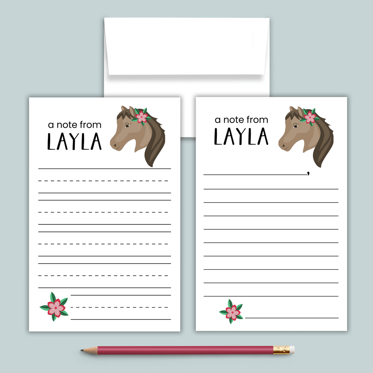 Horse - Personalized Lined Letter Template - The Note House