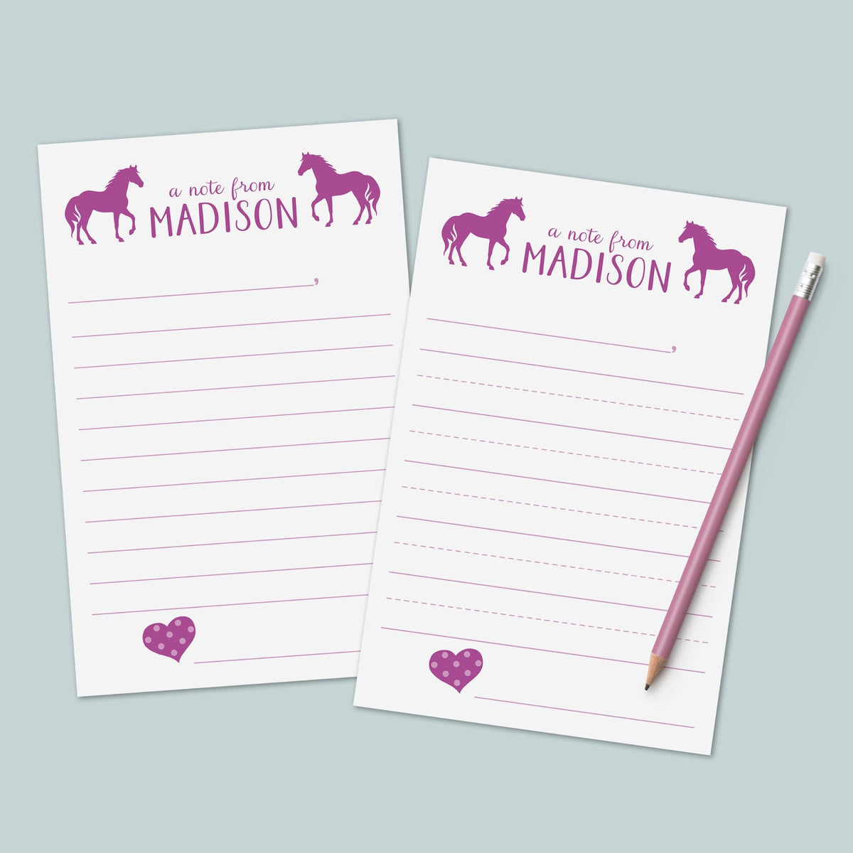 Horses - Personalized Lined Letter Writing Stationery - The Note House