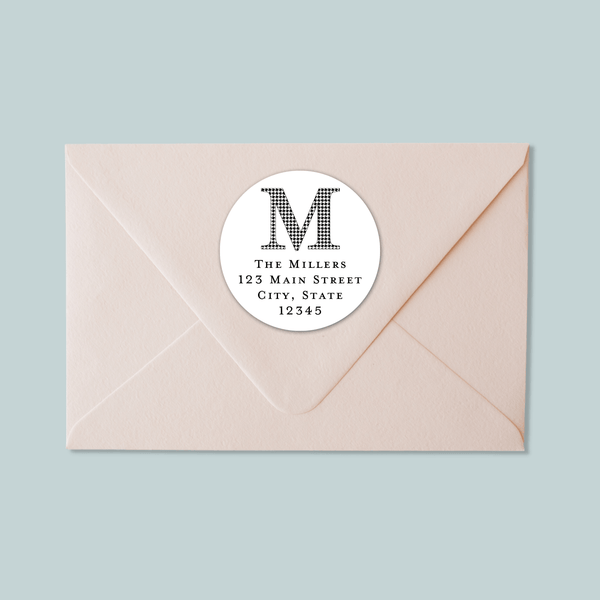 Houndstooth Initial - Round Address Label - The Note House