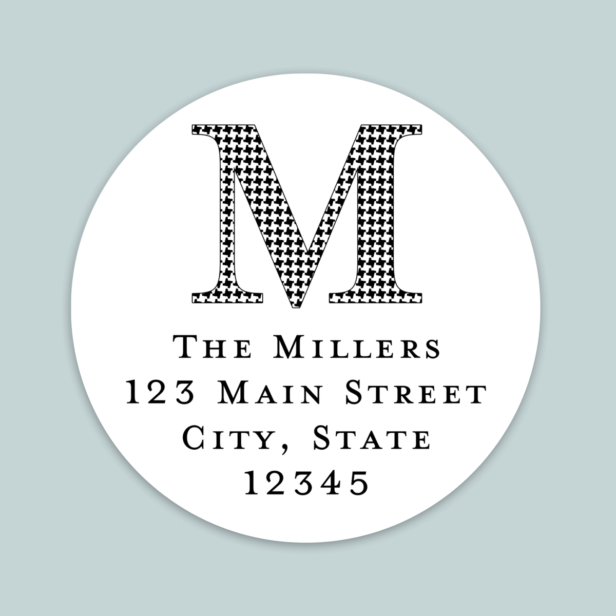 Houndstooth Initial - Round Address Label - The Note House
