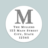 Houndstooth Initial - Round Address Label - The Note House
