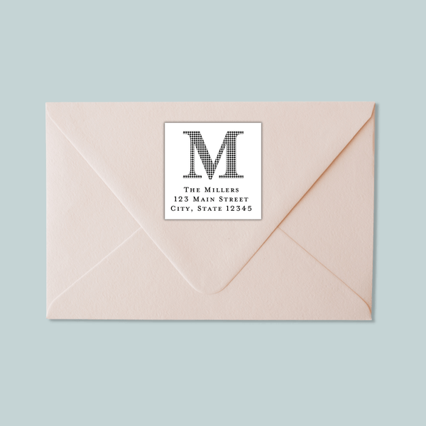 Houndstooth Initial - Square Address Label - The Note House