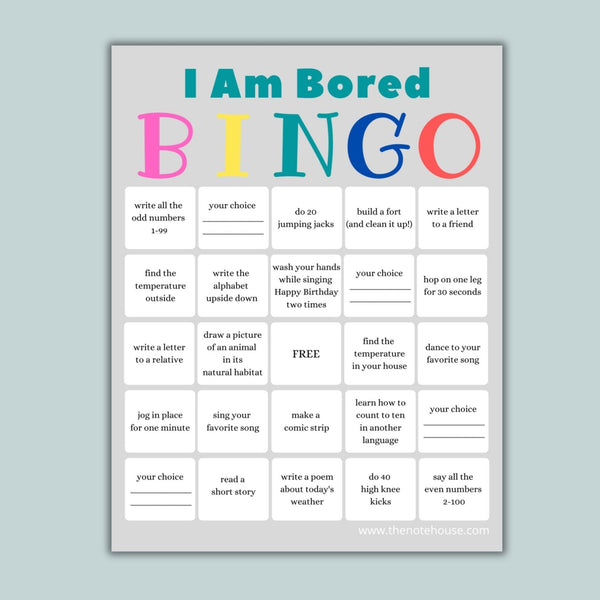 I'm Bored Bingo for Kids - Printable Instant Download - The Note House