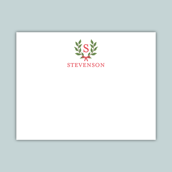 Laurel Wreath - Personalized Flat Note Card - The Note House