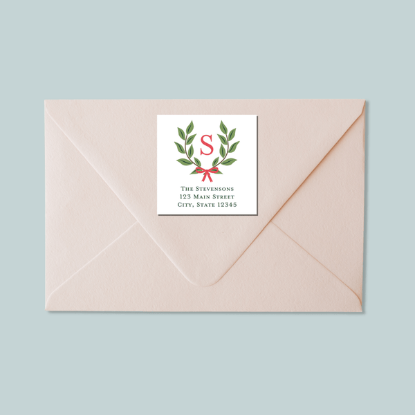 Laurel Wreath - Square Address Label - The Note House