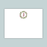 Leaves and Berries Wreath - Personalized Flat Note Card - The Note House