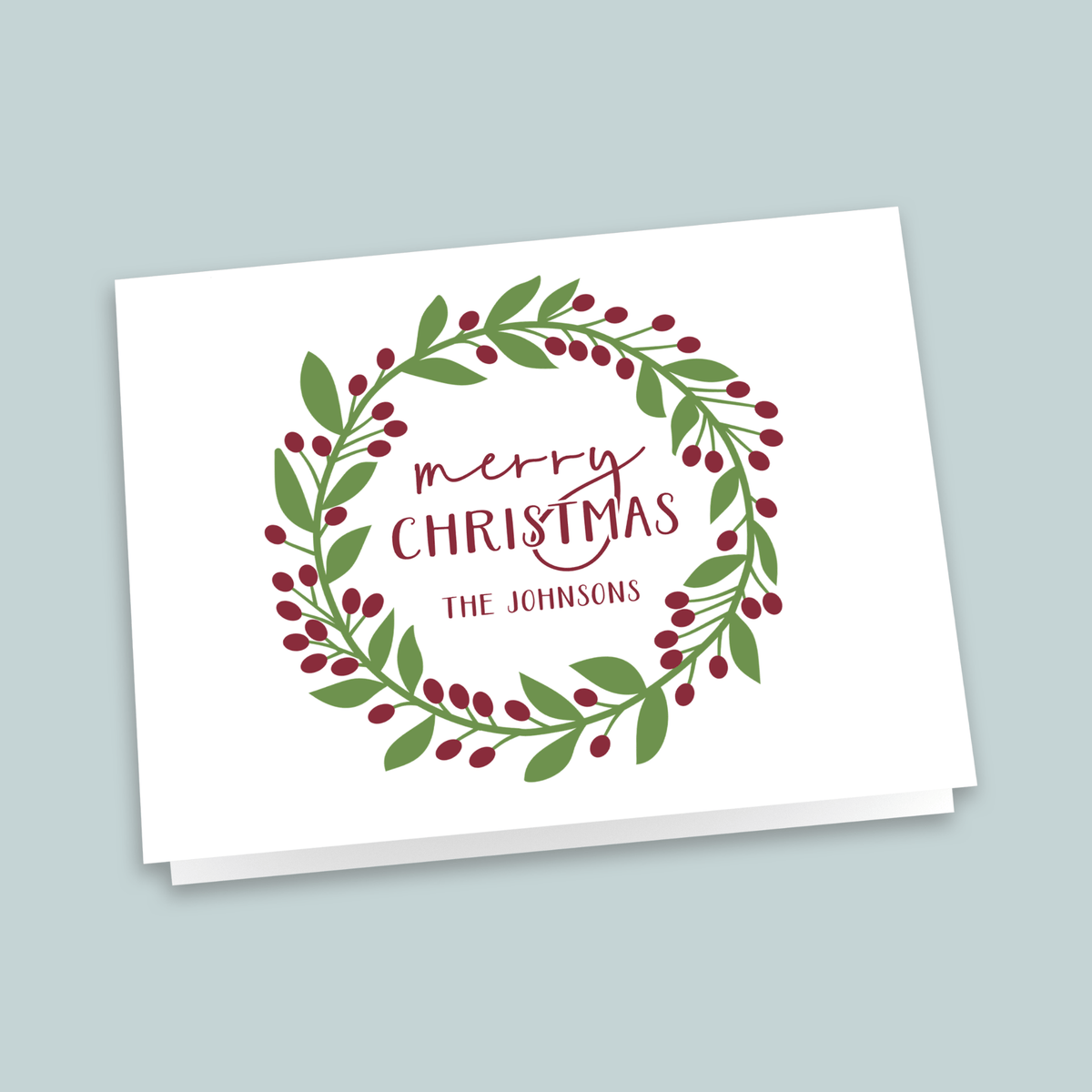Leaves and Berries Wreath - Personalized Folded Note Card - The Note House