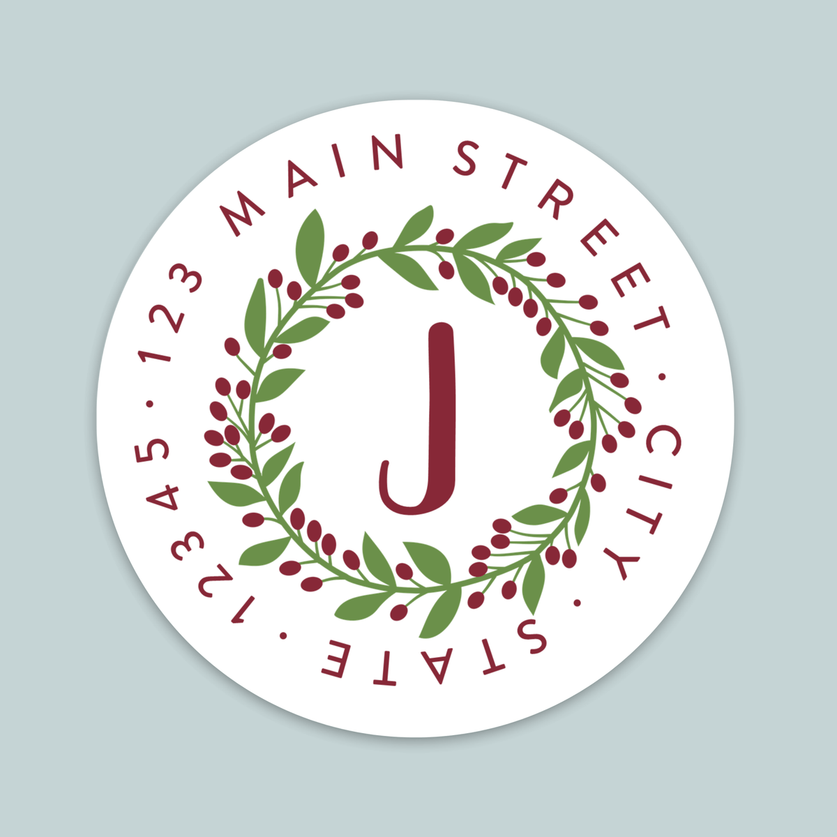 Leaves and Berries Wreath - Round Address Label - The Note House